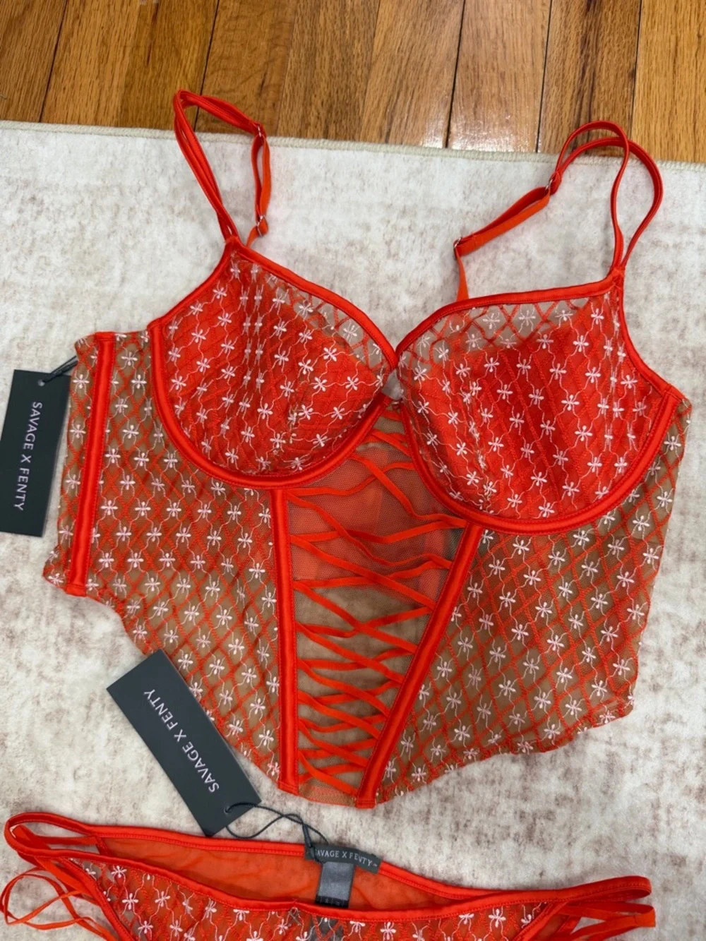 Savage X Fenty Star Mesh Bustier & Strappy Thong Set - Picture 2 of 10